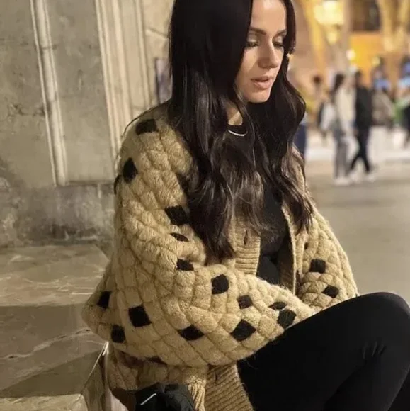 ❌️SOLD❌️STRUCTURED KNIT CARDIGAN TAUPE BROWN SIZE S - Picture 7 of 16